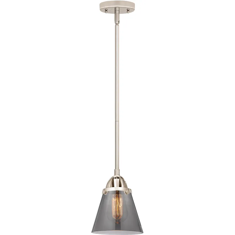 Nouveau 2 Cone 1 Light 6.25 inch Polished Nickel Mini Pendant Ceiling Light in Bulb Not Included, Light Smoke Glass