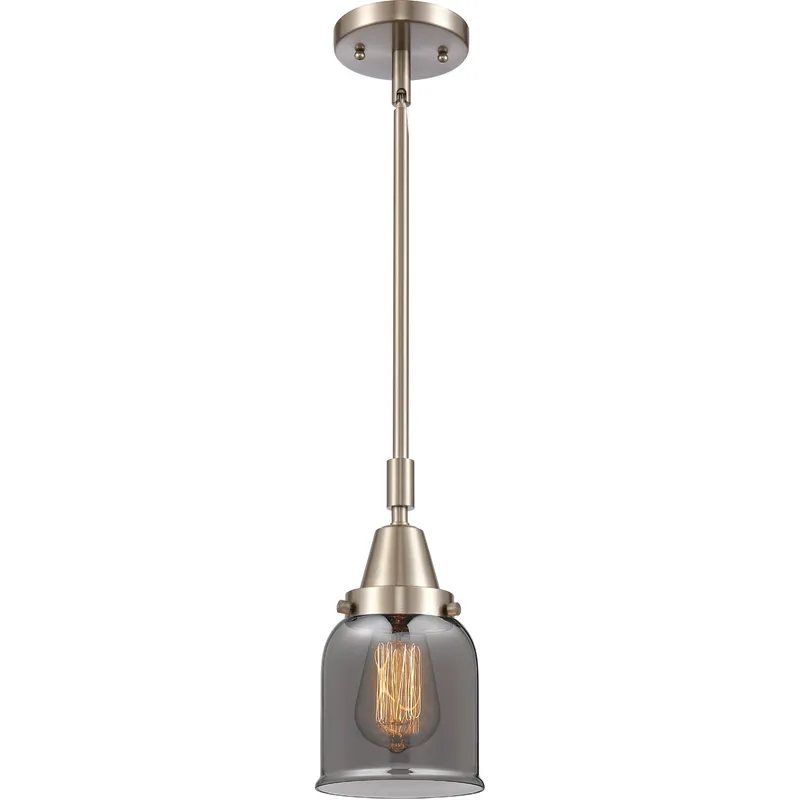 Franklin Restoration Small Bell LED 5 inch Brushed Satin Nickel Mini Pendant Ceiling Light in Plated Smoke Glass