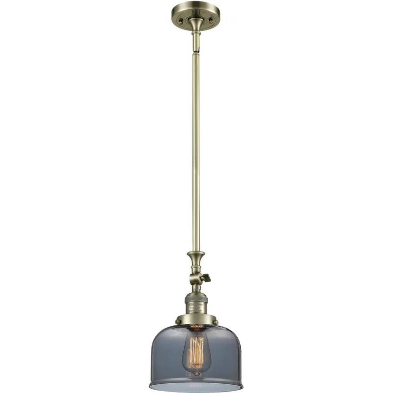 Franklin Restoration Bell LED 8 inch Antique Brass Mini Pendant Ceiling Light in Light Smoke Glass, Franklin Restoration