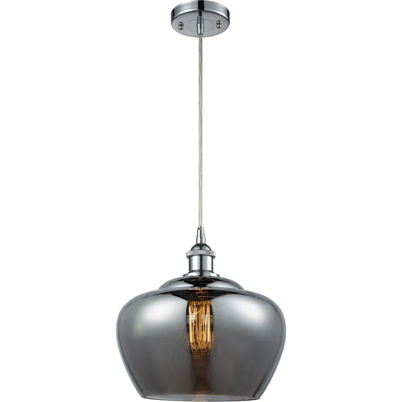 Ballston Large Fenton 1 Light 11 inch Polished Chrome Mini Pendant Ceiling Light in Silver, Light Smoke Glass, Ballston