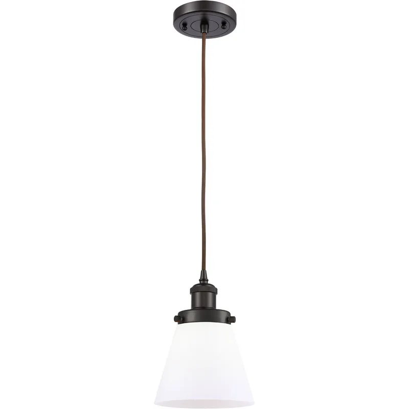Ballston Small Cone LED 6 inch Oil Rubbed Bronze Mini Pendant Ceiling Light in Matte White Glass, Ballston