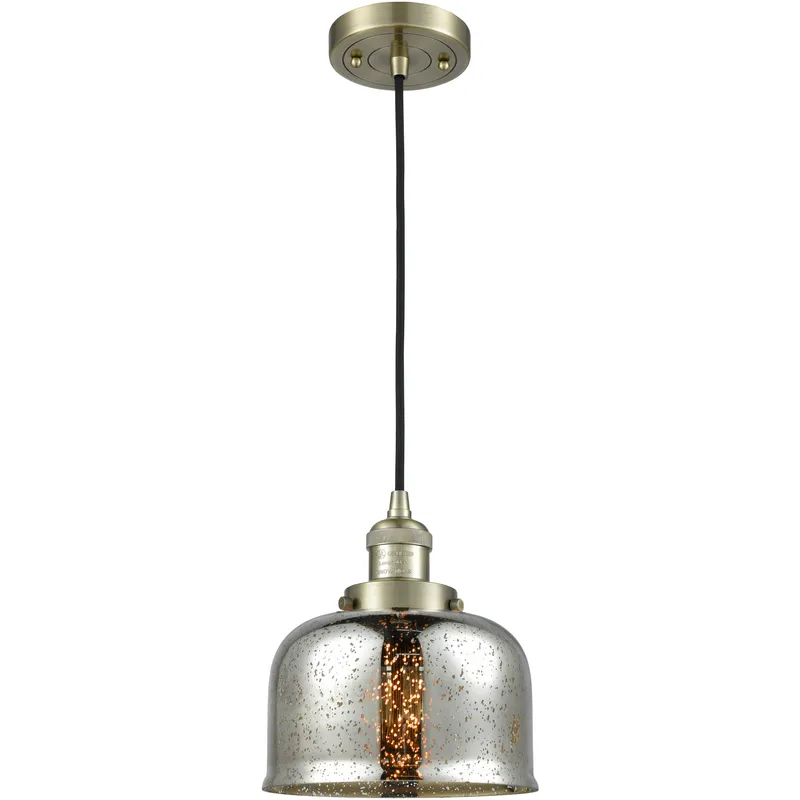 Franklin Restoration Bell 1 Light 8 inch Antique Brass Mini Pendant Ceiling Light in Incandescent, Silver Plated Mercury, Franklin Restoration