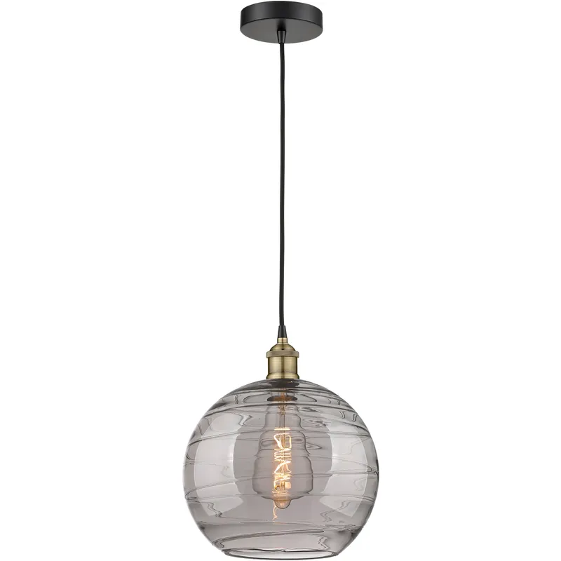 Edison Athens Deco Swirl 1 Light 12 inch Black Antique Brass Cord Hung Mini Pendant Ceiling Light