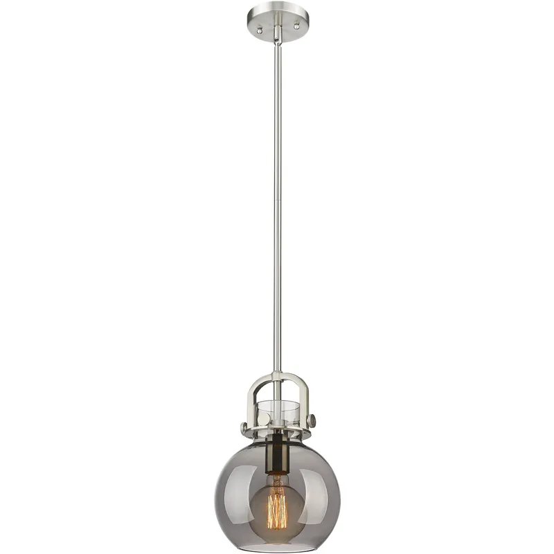 Newton Sphere 1 Light 8 inch Satin Nickel Mini Pendant Ceiling Light in Light Smoke Glass