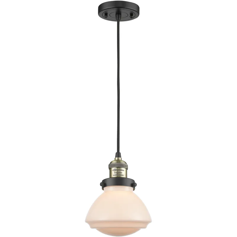 Franklin Restoration Olean LED 6.75 inch Black Antique Brass Mini Pendant Ceiling Light in Matte White, Franklin Restoration