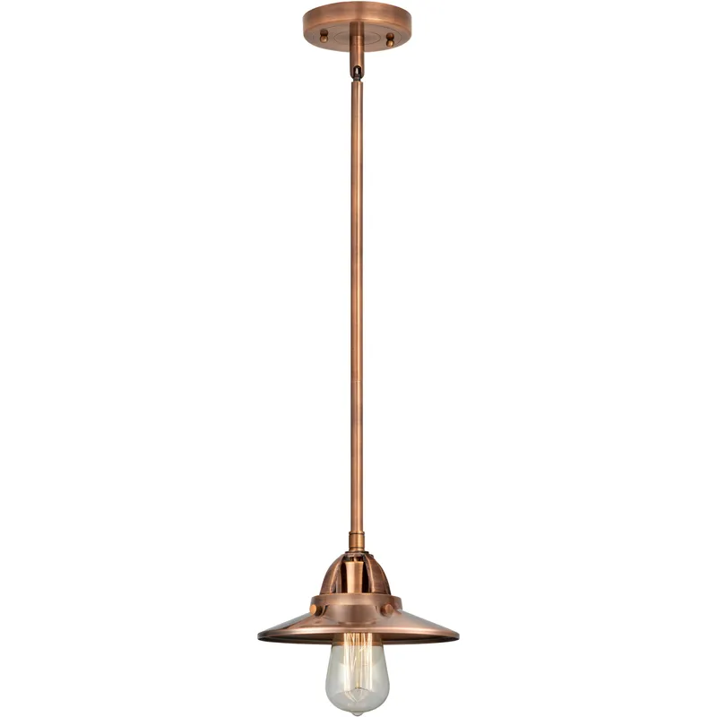 Nouveau 2 Railroad 1 Light 8 inch Antique Copper Mini Pendant Ceiling Light in Incandescent