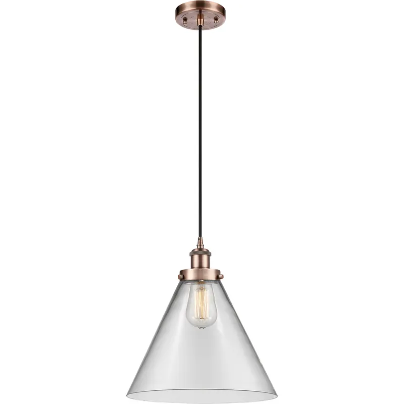 Ballston X-Large Cone LED 8 inch Antique Copper Mini Pendant Ceiling Light in Clear Glass, Black Textured