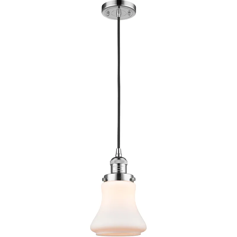 Franklin Restoration Bellmont LED 6 inch Polished Chrome Mini Pendant Ceiling Light in Matte White Glass, Franklin Restoration