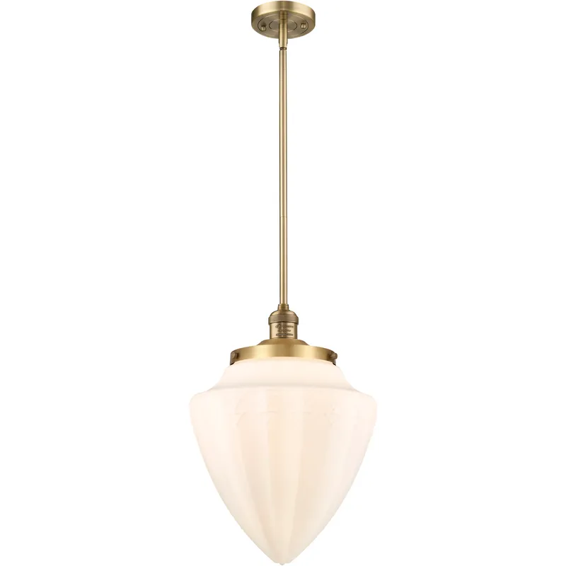 Franklin Restoration Bullet LED 12 inch Brushed Brass Mini Pendant Ceiling Light in Matte White