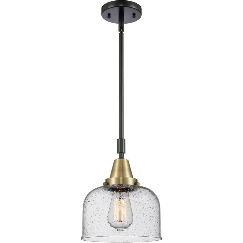 Franklin Restoration X-Large Bell LED 12 inch Black Antique Brass Mini Pendant Ceiling Light in Seedy Glass