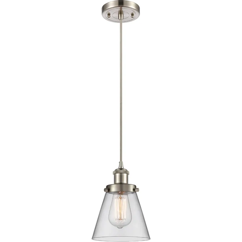 Ballston Small Cone LED 6 inch Brushed Satin Nickel Mini Pendant Ceiling Light in Clear Glass, Ballston
