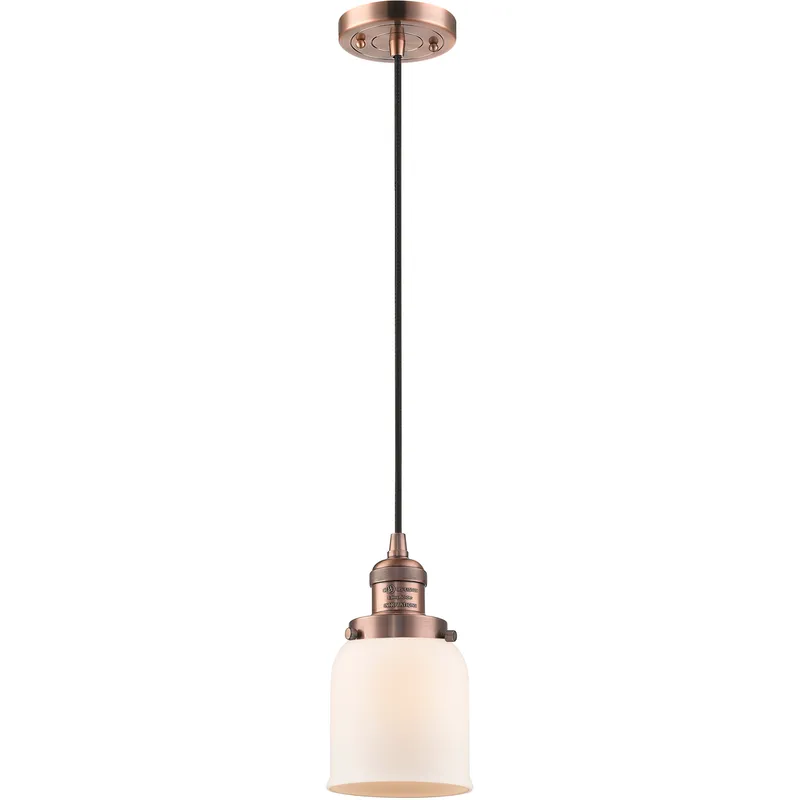 Franklin Restoration Bell 1 Light 5 inch Antique Copper Mini Pendant Ceiling Light in Incandescent, Matte White, Franklin Restoration