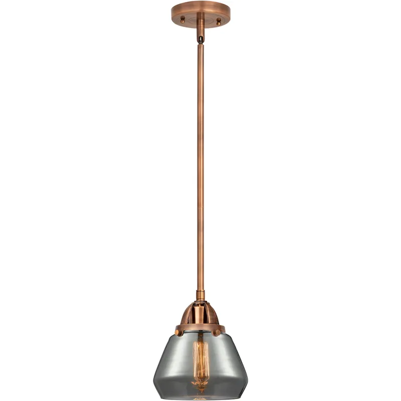 Nouveau 2 Fulton LED 6.75 inch Antique Copper Mini Pendant Ceiling Light in Light Smoke Glass
