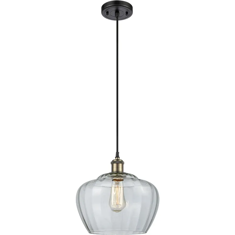 Ballston Large Fenton 1 Light 11 inch Black Antique Brass Mini Pendant Ceiling Light in Clear Glass, Ballston