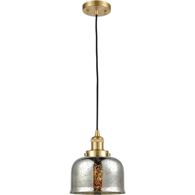 Franklin Restoration Bell LED 8 inch Satin Gold Mini Pendant Ceiling Light in Silver Plated Mercury, Franklin Restoration