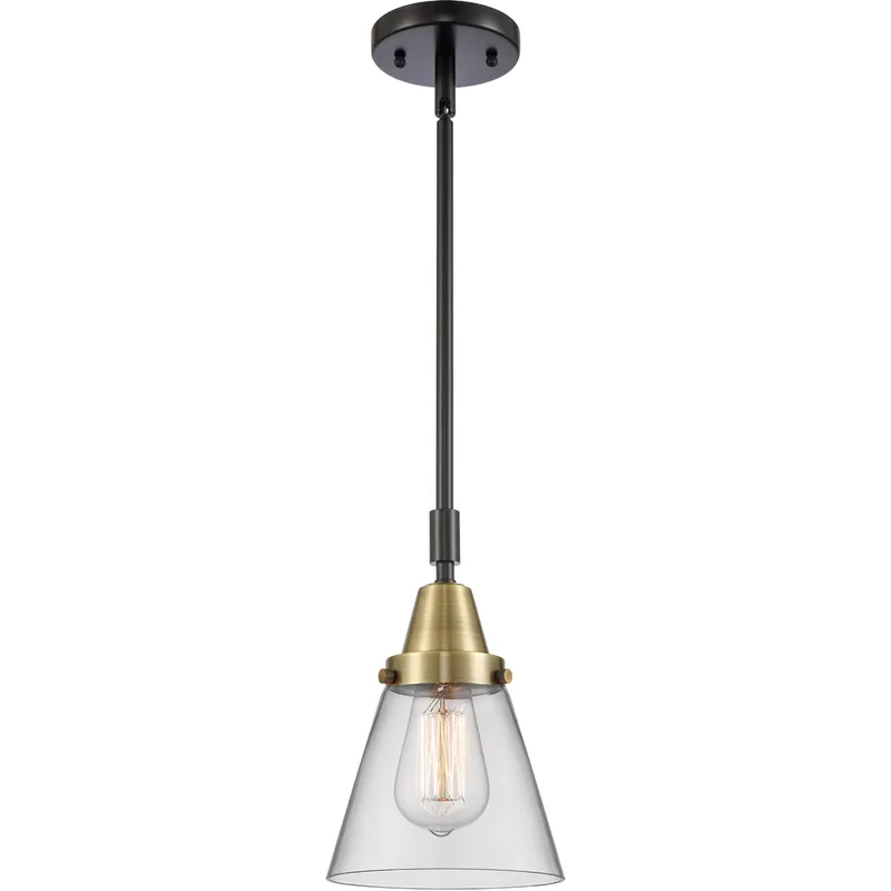 Franklin Restoration Small Cone LED 6 inch Black Antique Brass Mini Pendant Ceiling Light in Clear Glass