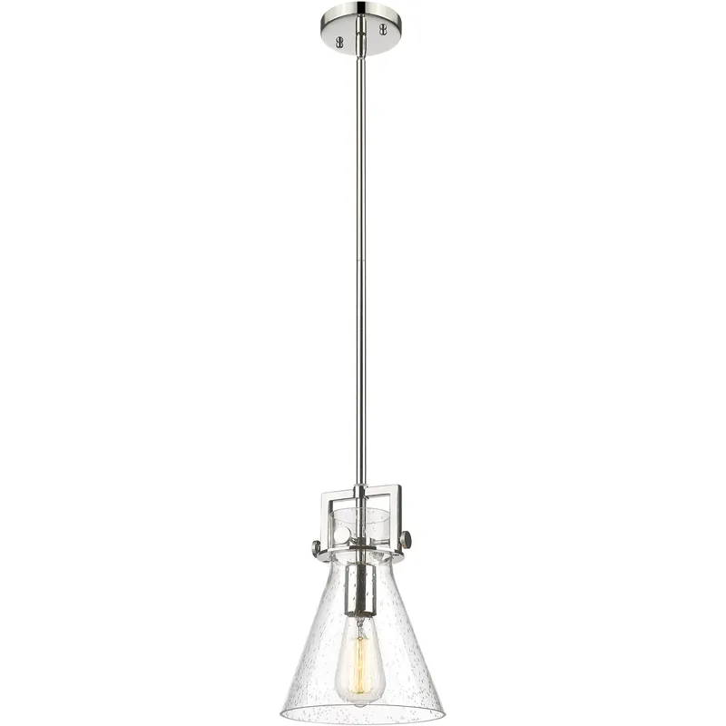 Newton Cone 1 Light 8 inch Polished Nickel Mini Pendant Ceiling Light in Seedy Glass