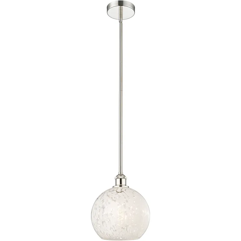 Edison White Mouchette 1 Light 10 inch Polished Nickel Stem Hung Mini Pendant Ceiling Light