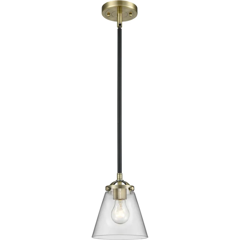 Nouveau Small Cone 1 Light 6 inch Brushed Satin Nickel Mini Pendant Ceiling Light in Clear Glass, Nouveau