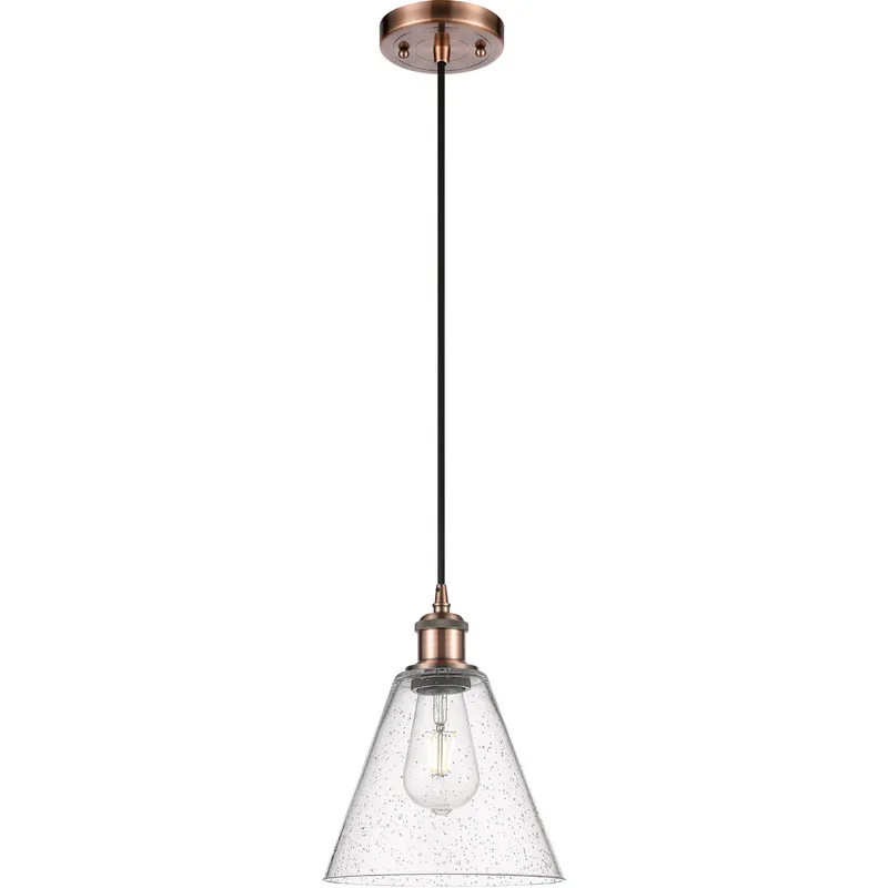 Ballston Cone 1 Light 8 inch Antique Copper Mini Pendant Ceiling Light in Seedy Glass