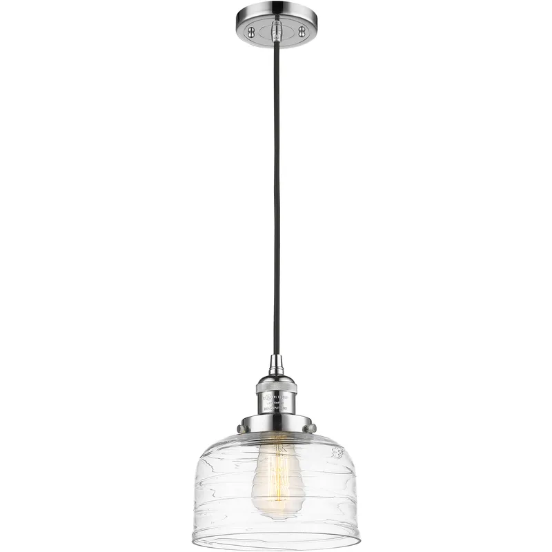 Franklin Restoration Bell 1 Light 8 inch Polished Chrome Mini Pendant Ceiling Light in Incandescent, Clear Deco Swirl