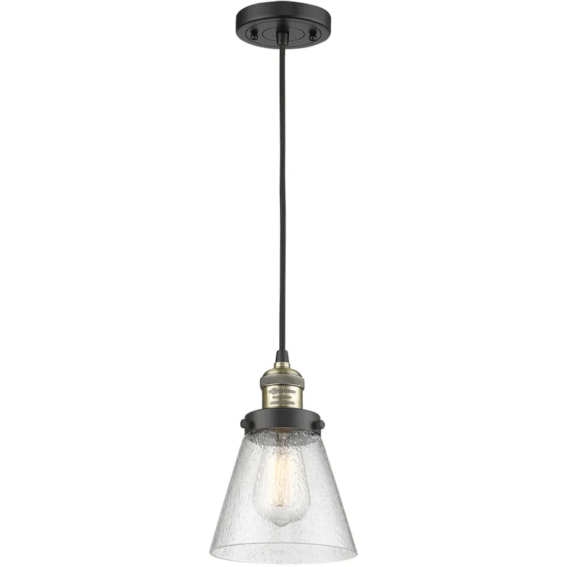 Franklin Restoration Cone 1 Light 8 inch Black Antique Brass Mini Pendant Ceiling Light in Incandescent, Seedy, Franklin Restoration