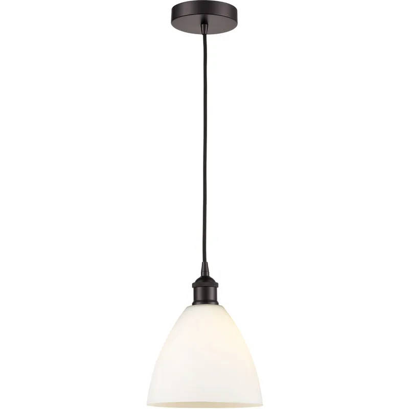 Edison Dome LED 7.5 inch Oil Rubbed Bronze Mini Pendant Ceiling Light in Matte White Glass