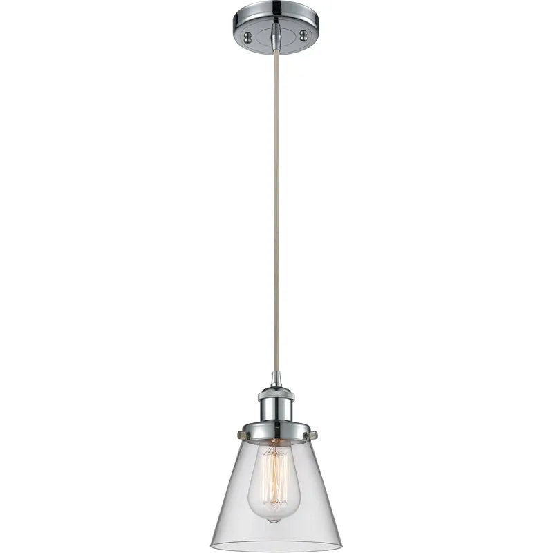 Ballston Small Cone LED 6 inch Polished Chrome Mini Pendant Ceiling Light in Clear Glass, Ballston
