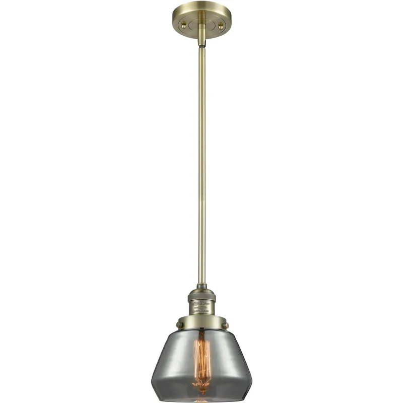 Franklin Restoration Fulton LED 7 inch Antique Brass Mini Pendant Ceiling Light in Light Smoke Glass, Franklin Restoration