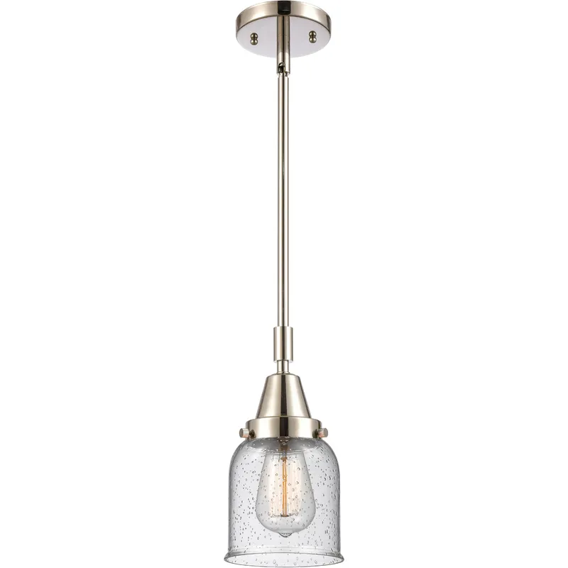 Franklin Restoration Small Bell LED 5 inch Polished Nickel Mini Pendant Ceiling Light in Seedy Glass