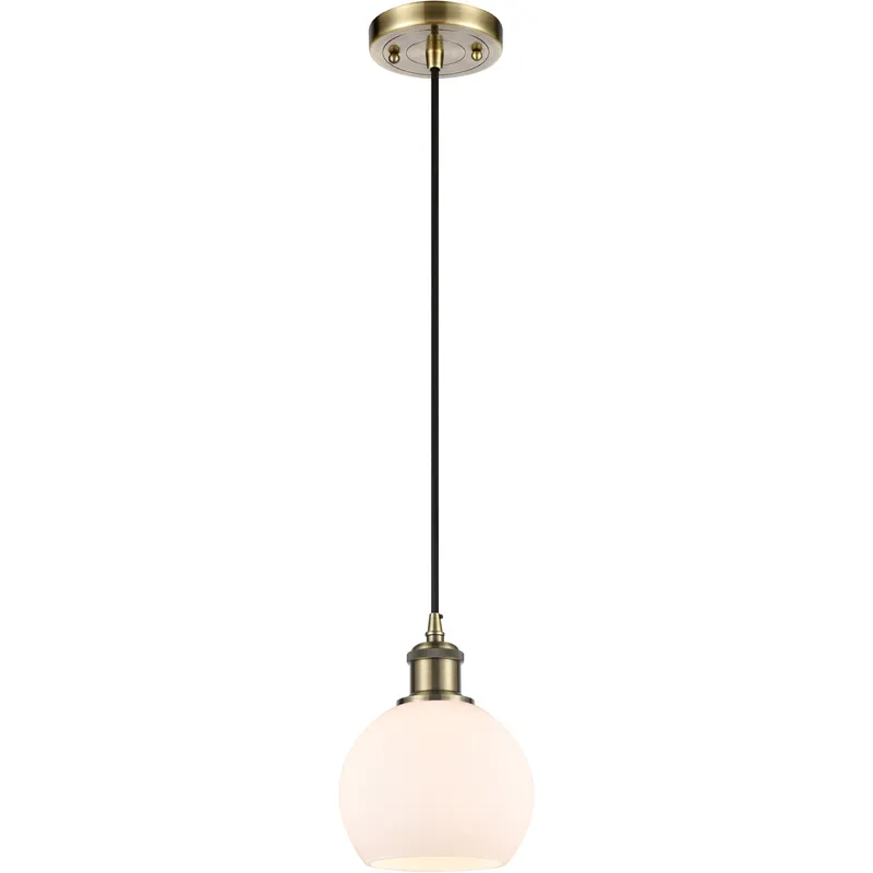 Ballston Athens 1 Light 6 inch Antique Brass Mini Pendant Ceiling Light in Matte White Glass