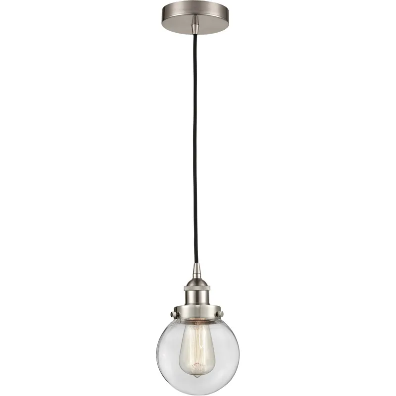 Edison Beacon LED 6 inch Brushed Satin Nickel Mini Pendant Ceiling Light