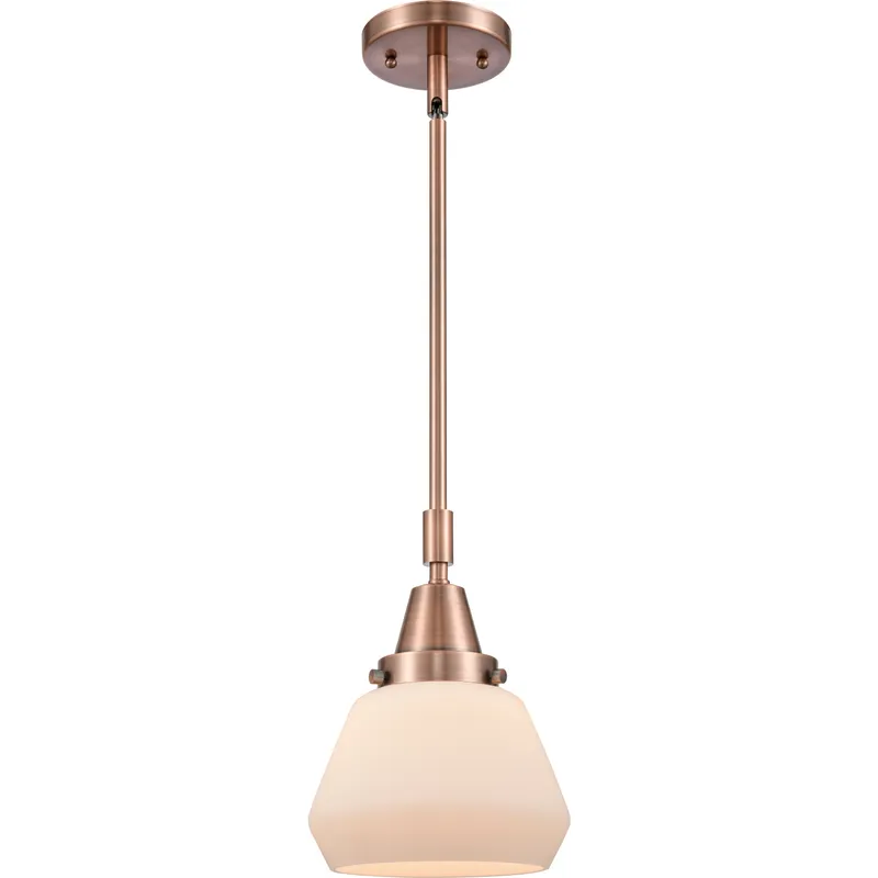 Franklin Restoration Fulton LED 7 inch Antique Copper Mini Pendant Ceiling Light in Matte White Glass