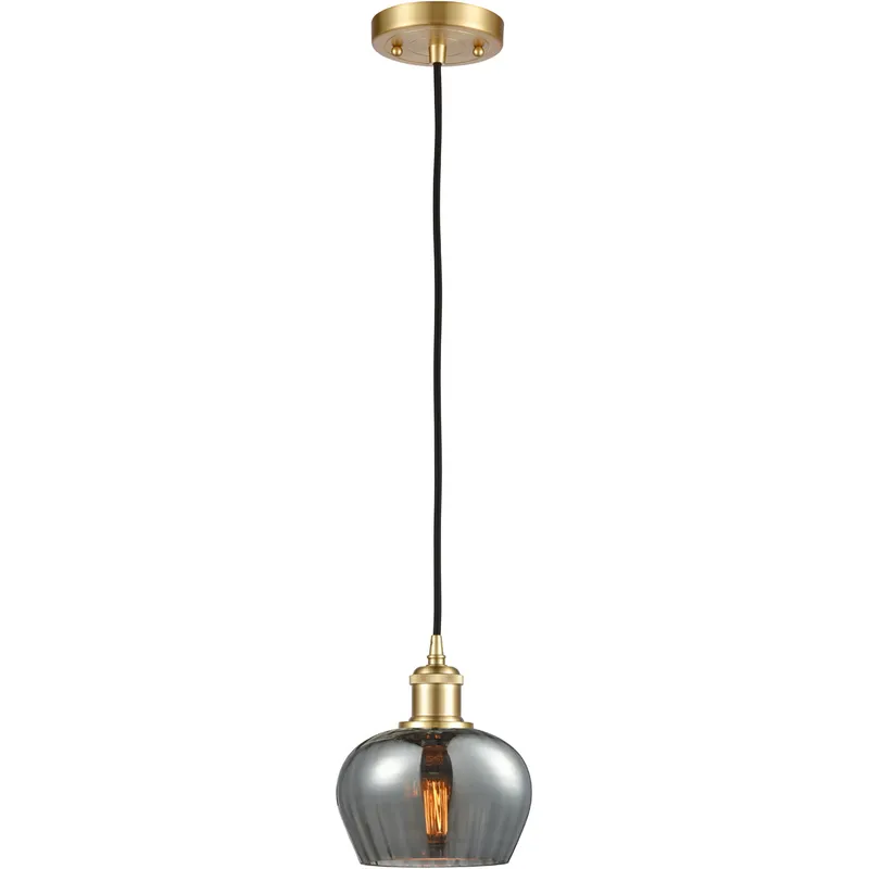Ballston Fenton 1 Light 7 inch Satin Gold Mini Pendant Ceiling Light in Plated Smoke Glass, Ballston