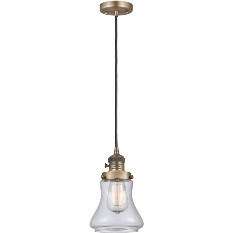 Franklin Restoration Bellmont 1 Light 6.25 inch Brushed Brass Mini Pendant Ceiling Light in Incandescent, Clear