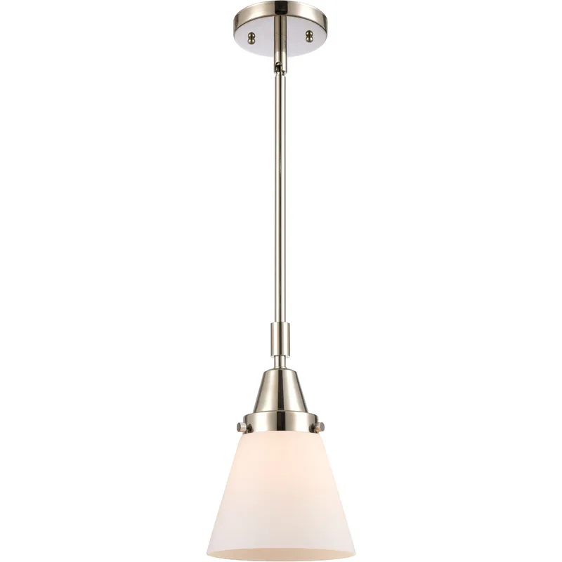 Franklin Restoration Small Cone LED 6 inch Polished Nickel Mini Pendant Ceiling Light in Matte White Glass