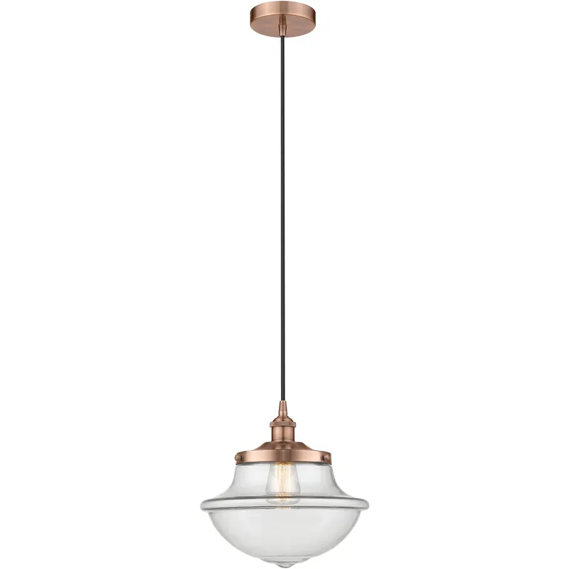 Oxford 1 Light 11.75 inch Antique Copper Mini Pendant Ceiling Light in Clear Glass