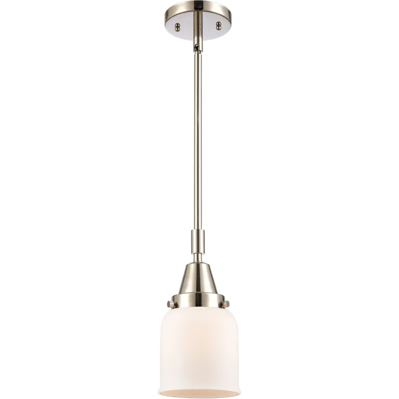 Franklin Restoration Small Bell LED 5 inch Polished Nickel Mini Pendant Ceiling Light in Matte White Glass
