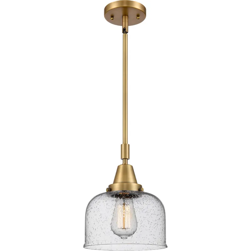 Franklin Restoration X-Large Bell LED 12 inch Brushed Brass Mini Pendant Ceiling Light in Seedy Glass