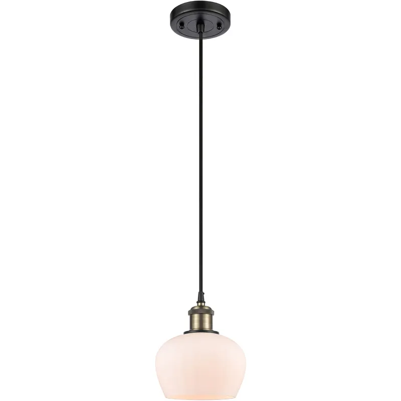 Ballston Fenton 1 Light 7 inch Black Antique Brass Mini Pendant Ceiling Light in Matte White Glass, Ballston