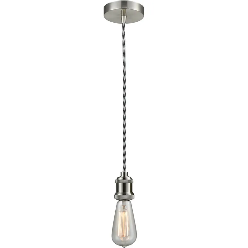 Edison Bare Bulb 1 Light 2 inch Satin Nickel Mini Pendant Ceiling Light in Zebra, Edison