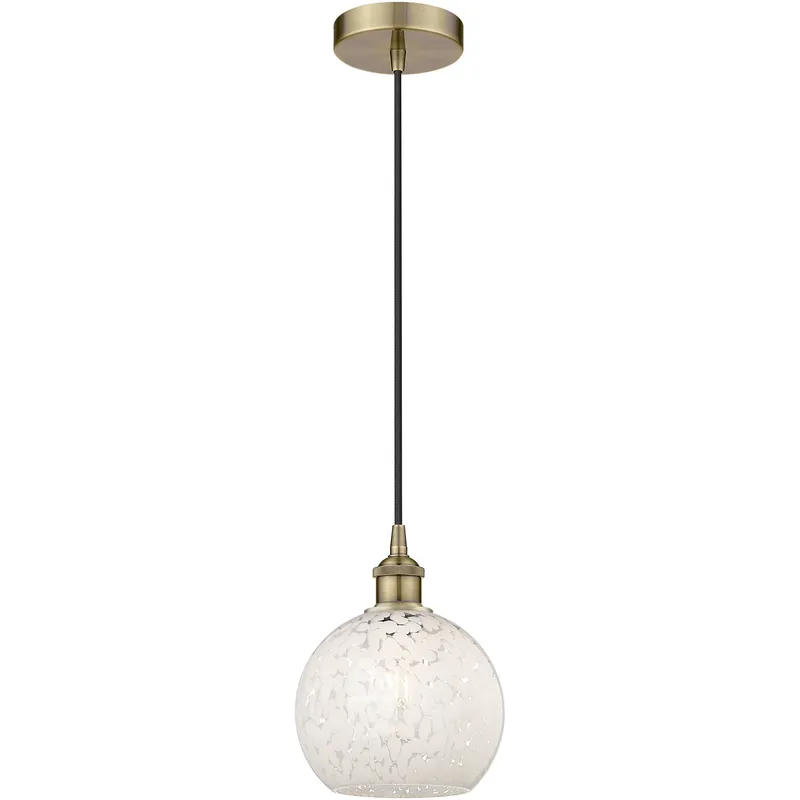 Edison White Mouchette 1 Light 8 inch Antique Brass Cord Hung Mini Pendant Ceiling Light