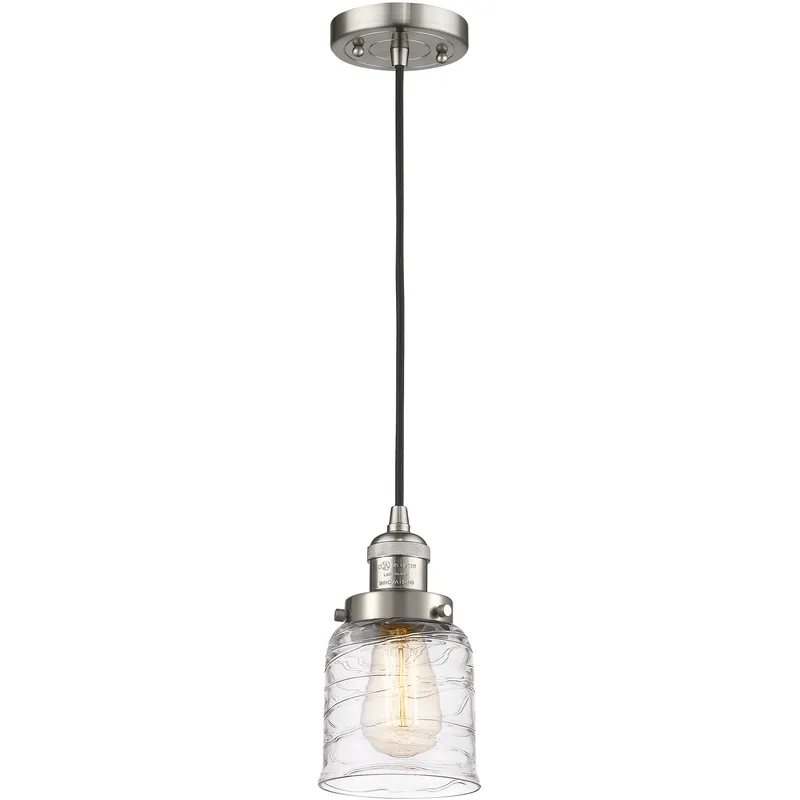Franklin Restoration Bell LED 5 inch Brushed Satin Nickel Mini Pendant Ceiling Light in Deco Swirl
