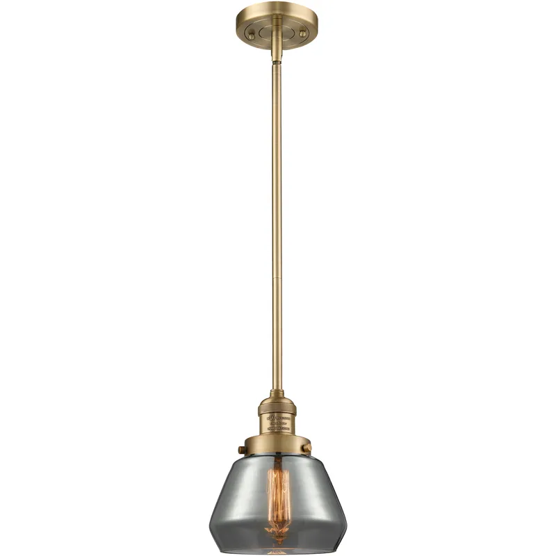 Franklin Restoration Fulton LED 7 inch Brushed Brass Mini Pendant Ceiling Light in Light Smoke Glass, Franklin Restoration
