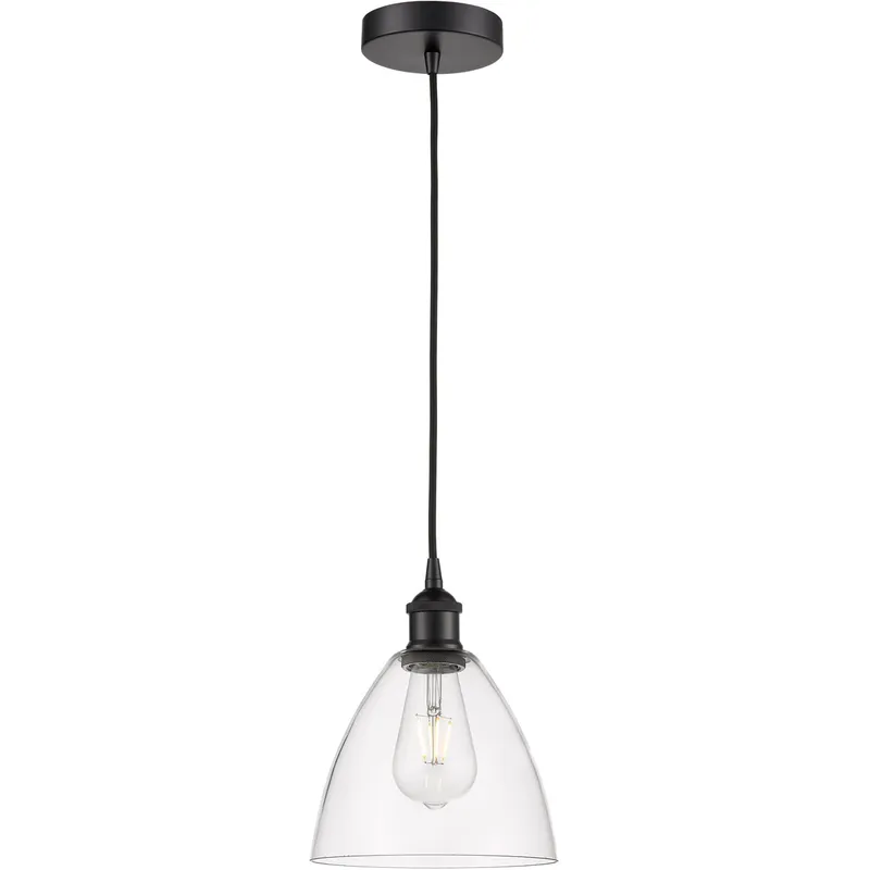 Edison Dome LED 7.5 inch Matte Black Mini Pendant Ceiling Light in Clear Glass