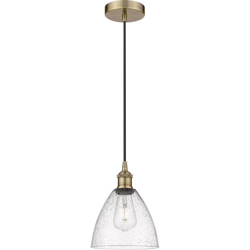 Edison Dome LED 7.5 inch Antique Brass Mini Pendant Ceiling Light in Seedy Glass