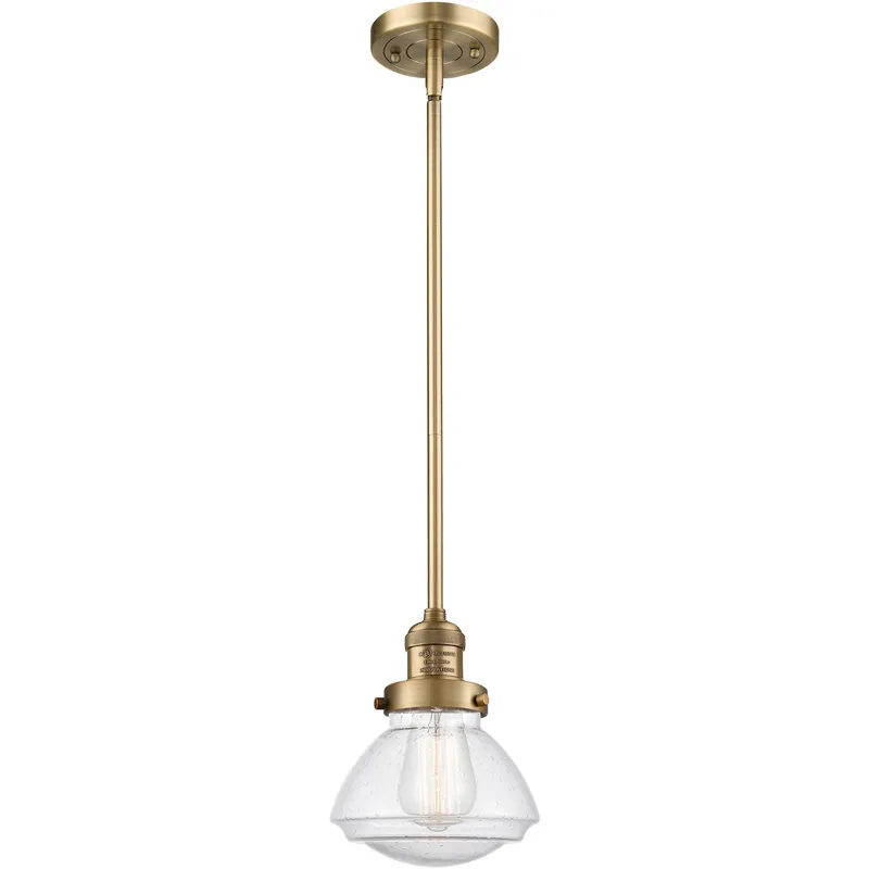 Franklin Restoration Olean 1 Light 6.75 inch Brushed Brass Mini Pendant Ceiling Light in Incandescent, Seedy, Franklin Restoration
