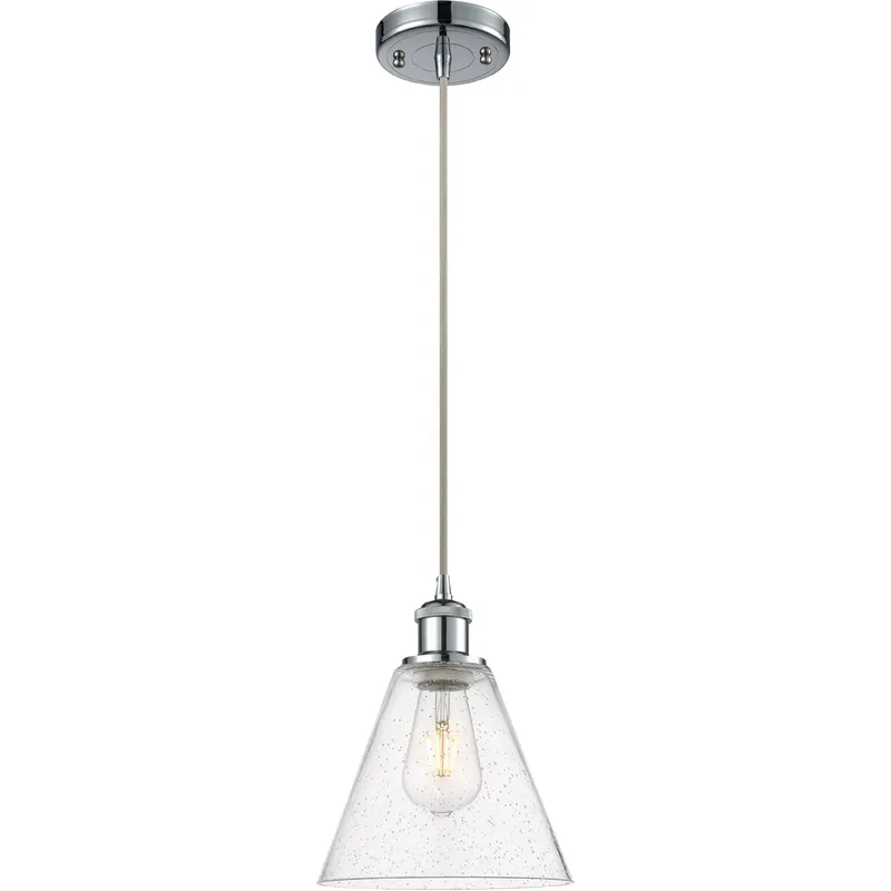 Ballston Cone 1 Light 8 inch Polished Chrome Mini Pendant Ceiling Light in Seedy Glass