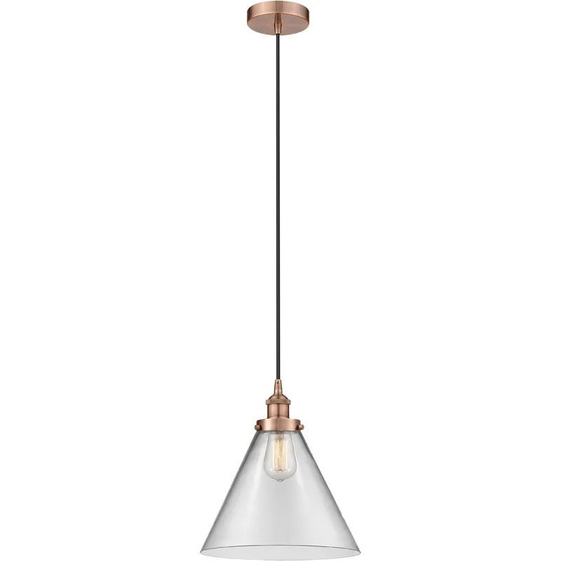 Edison Cone 1 Light 12 inch Antique Copper Mini Pendant Ceiling Light