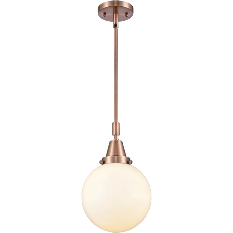 Franklin Restoration Beacon LED 8 inch Antique Copper Mini Pendant Ceiling Light in Matte White Glass